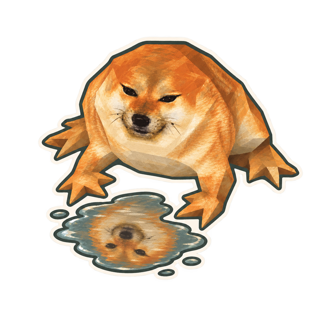 DocRog checking its own reflection in a puddle