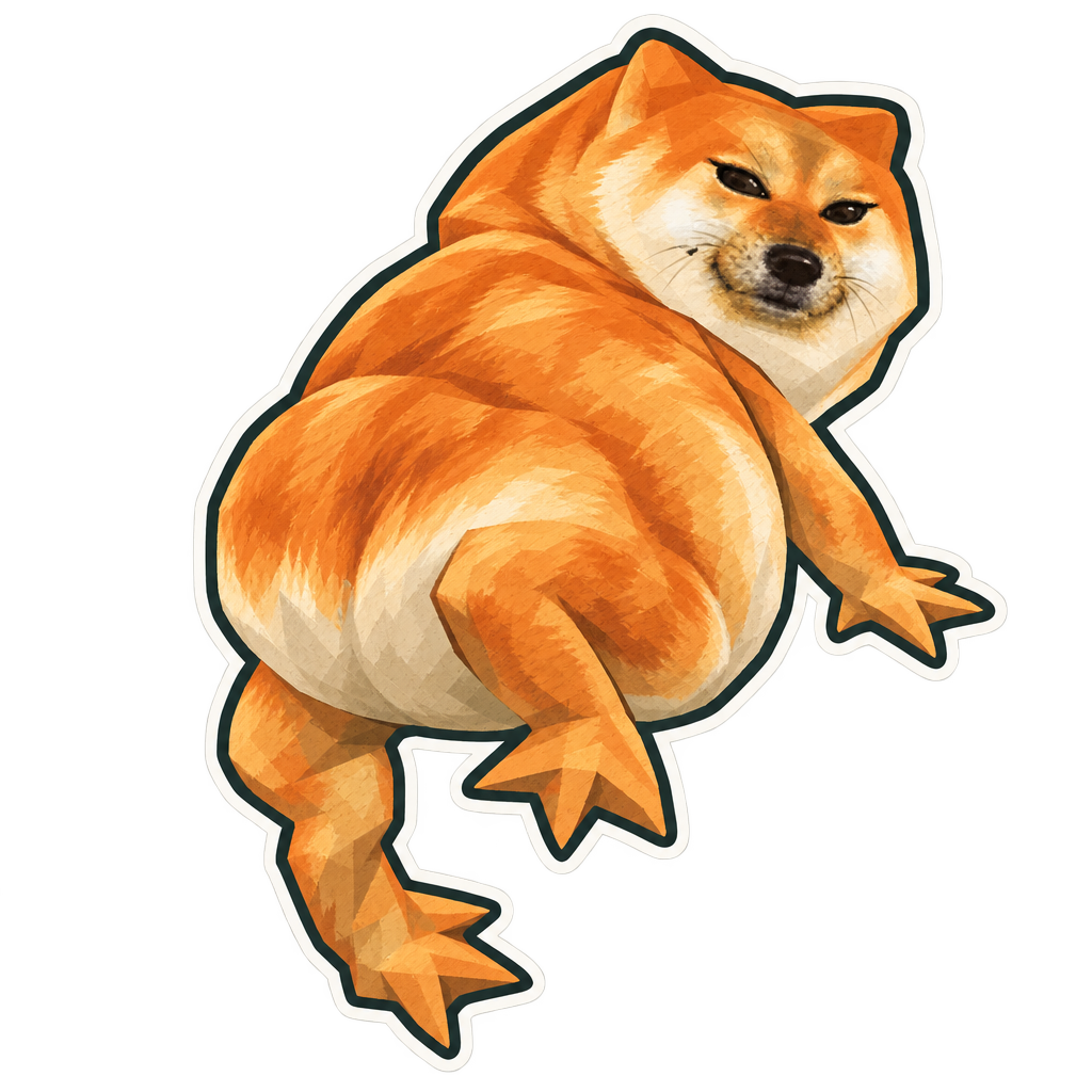 DocRog tumbling mid-roll, sticker cut-out